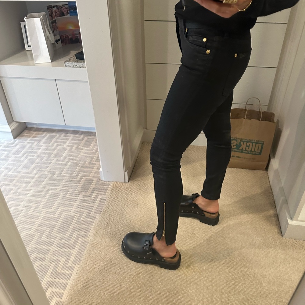 AG black waxed jeans. Perfect. I think this is the first time I have out on!